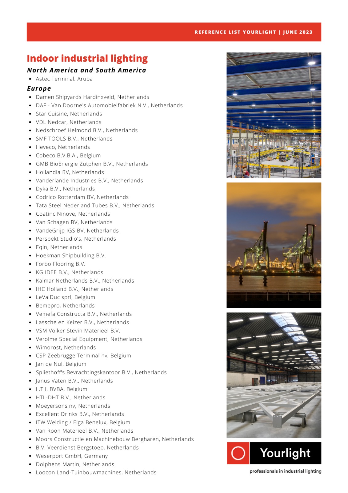 Indoor industrial lighting reference list